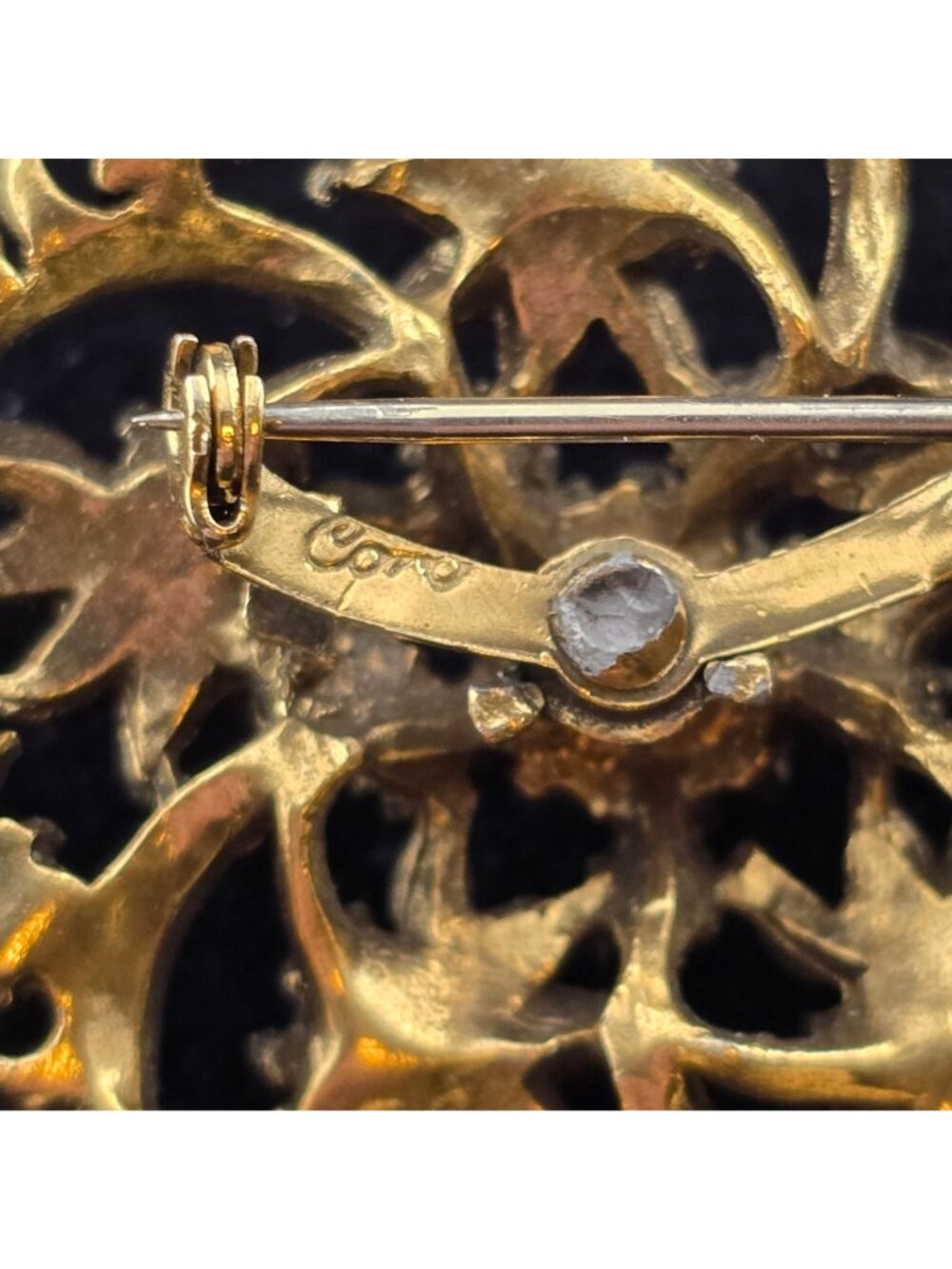 Vintage Coro Blue Rhinestone Gold-Tone Floral Brooch - Picture 7 of 10